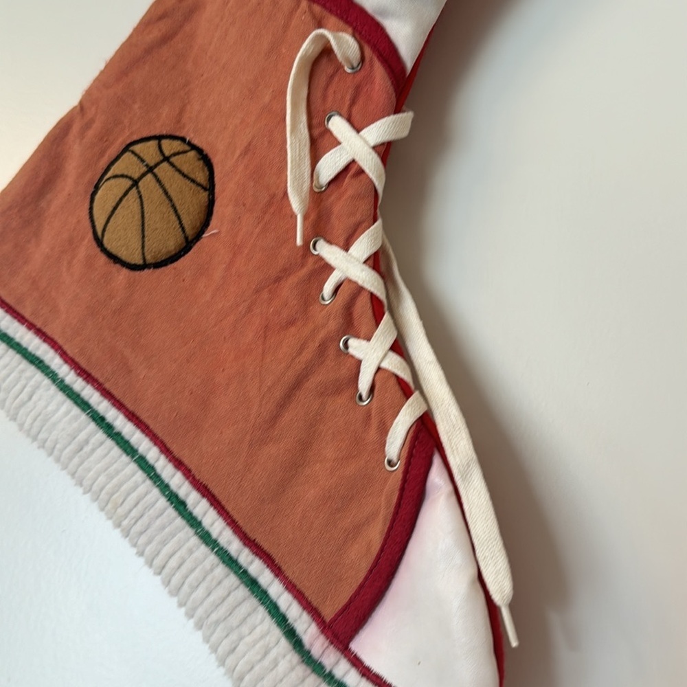 vintage basketball high top shoe christmas stocking with shoe lace green sock - Picture 3 of 9
